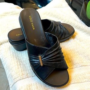 Black leather Cole Haan sandals.